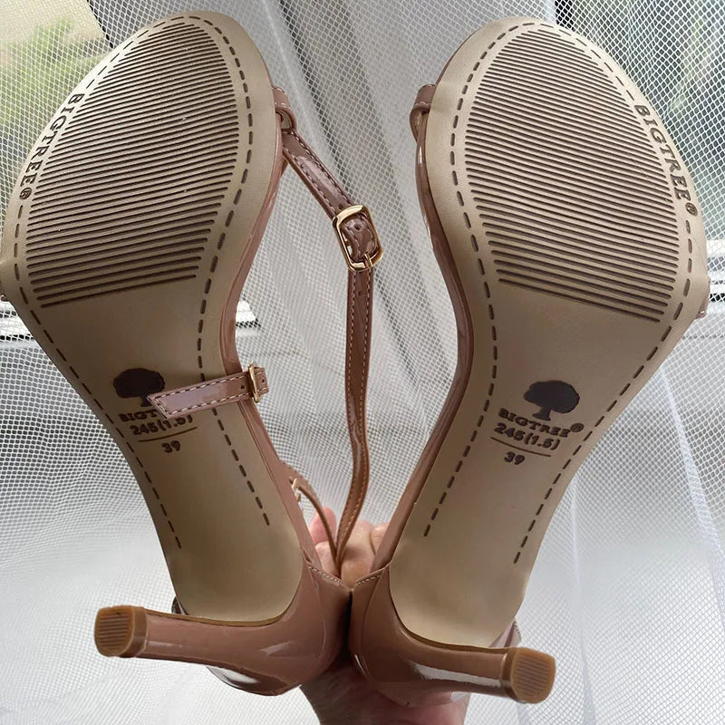 Mulheres verão 8cm 11cm sandálias de salto alto fetiche gladiador plataforma cinta sandles de couro brilhante senhora nu salto baixo sapatos de festa