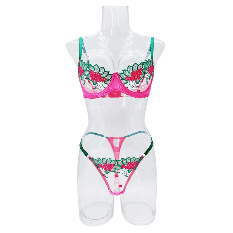 Langerie sexy renda Conjunto 2 peças roupa interior feminina bordado sutiã e calcinha conjuntos