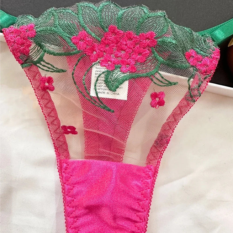 Langerie sexy renda Conjunto 2 peças roupa interior feminina bordado sutiã e calcinha conjuntos